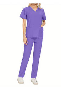 ชุดเครื่องแบบพยาบาลคอวีแขนสั้นผ้าไหมชุดขัดสำหรับโรงพยาบาลพิมพ์ลายกำหนดโลโก้ได้เองในฤดูร้อน - Product Image 5