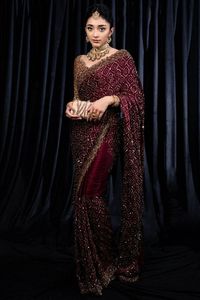 Dernier modèle de sari en soie georgette avec travail de zari et de sequins pour les fêtes et festivals des femmes par FABZONE Haute qualité - Product Image 3
