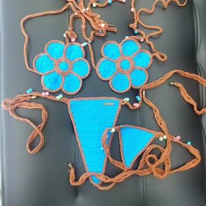 ACKI Custom Women's Sexy Flower Crochet Bikini Embroidery Lace up <b>Bra</b> Breathable Swimsuit - Product Image 1