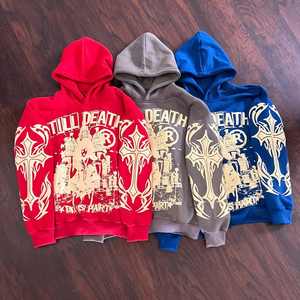 Sudaderas con capucha personalizadas Fabricación de serigrafía Vintage Streetwear Oversized Raw Hem Drop Shoulder Cropped Hoodie - Product Image 1