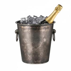 Hielera para Champán de Metal de Moda, Acabado Plateado Antiguo, Forma Redonda, Enfriador de Vino con Asa, Enfriador de Cerveza de Diseño - Product Image 1