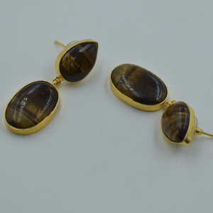 หินกึ่งมีค่า ชุบทอง ทองเหลือง ต่างหูขายส่ง ทองคําชุบทามเปอร์อายส์ 18k ต่างหูสตั๊ดหินกึ่งมีค่าสําหรับผู้หญิง - Product Image 2