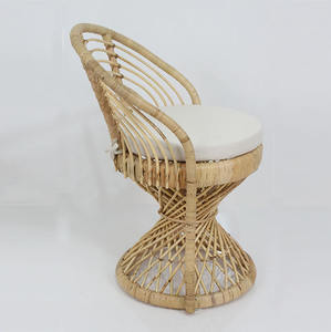 Retro Natural Rattan Dining Chair with <b>Round</b> <b>Seat</b> <b>Cushion</b> Modern Boho Cafe Chair for Restaurant Hotel Project - Product Image 3