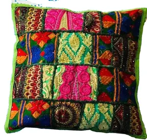 Sarung bantal bordir & perca kerajinan tangan India sarung bantal India Dekorasi Rumah sarung bantal lantai antik