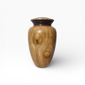 Natural Wood Grain Cremation Urn with Warm Oak Finish Smooth Polished Surface Secure Lid and Classic <b>Memorial</b> Shape - Product Image 1