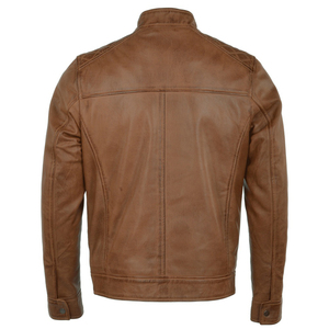 Automne hiver hommes mode mince moto en cuir PU imperméable coupe-vent personnalisable avant Logo toile Bomber veste - Product Image 3