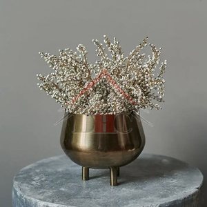 Ensemble de pots à fleurs en laiton antique, pot à fleurs doré de luxe pour la décoration de la maison, jardin d'intérieur, pot décoratif pour plantes succulentes avec poignée en boule - Product Image 4