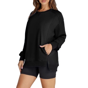 Jersey liso en blanco bordado Logo cuello redondo sudadera Yoga gimnasio entrenamiento sudadera para figuras de hombro caído transpirable - Product Image 1