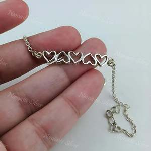 925 Sterling Silver Heart to Heart Bracelet Adjustable Minimalist Fine <b>Charm</b> Jewelry Dainty Heart for Women - Product Image 6