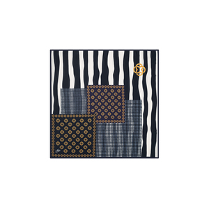 Écharpe carrée à motifs en sergé de polyester bleu marine et blanc - Product Image 1