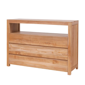 Muebles de almacenamiento Cofre de madera de teca maciza con tres cajones y estante abierto Elegancia funcional para la decoración del hogar - Product Image 2