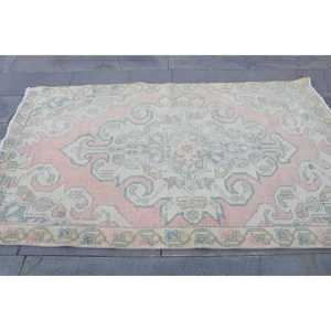 พรมตุรกีขนาด 4.1x6.9 ฟุต สีชมพูออมเบร พรมขนสัตว์วินเทจ - Product Image 4