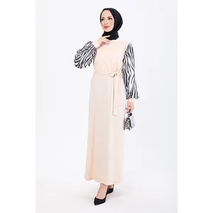 TOFISA SLEEVES ZEBRA PATTERNED BALLOON SLEEVE WAIST TIED PLAIN COLOR CHIC AND COMFORTABLE HIJAB WOMEN'S DRESS