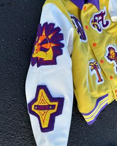 High Quality Unisex Custom Leather Sleeve College Varsity Jacket Turn Collar Chenille Embroidery Patches Finished for Men - Product Image 5