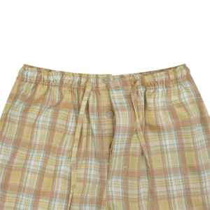 Pijama tejido con bolsillo cruzado a cuadros marrón, pantalones de salón de ajuste regular, tela CVC suave, cintura con cordón y bolsillos laterales, ropa de dormir - Product Image 5