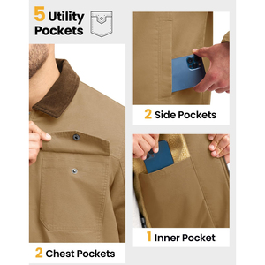 Respirant homme vestes toile lourde coton Streetwear hommes vestes logo personnalisé coton fermeture éclair Vintage travail veste pour homme - Product Image 4