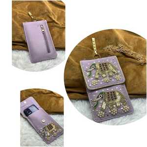 กระเป๋าถือปักลายช้างสไตล์พื้นเมืองกระเป๋าใส่โทรศัพท์กำมะหยี่พร้อมงานปักเลื่อมและซิปเป็นของขวัญสำหรับผู้หญิงงานแต่งงาน - Product Image 4