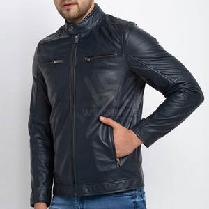 Chaqueta de piel de vaca con cuello levantado de Color sólido para hombre de diseño personalizado, ropa de calle con posición de logotipo frontal - Product Image 2