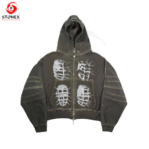Professional Custom Logo Puff Printed Oversized 470Gsm Thick Cotton/<b>Polyester</b> Winter Boxy Long <b>Hoodie</b> Men Rhinestone Hooded - Product Image 1