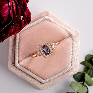 Bague de fiançailles ouverte Jeulia en argent sterling et or rose avec alexandrite taille ovale - Product Image 4