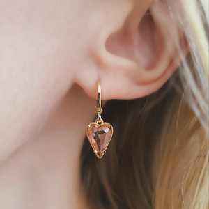 Boucles d'oreilles créoles Huggie en argent sterling 925 plaqué or, ornées de quartz rose abricot, style vintage, cadeau idéal pour femme - Product Image 1