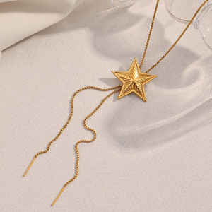 Chaîne de <span class=keywords><strong>dessin</strong></span> Dreamshow <span class=keywords><strong>Collier</strong></span> à breloques étoiles <span class=keywords><strong>Collier</strong></span> en acier inoxydable plaqué or 18k - Product Image 6