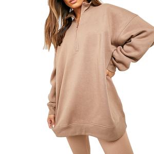 Fabricante de lana de algodón de peso pesado media cremallera en blanco mujeres sudaderas de gran tamaño sólido Stand Collar mujeres cremallera sudaderas - Product Image 2