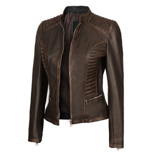 Chaqueta de invierno de piel de oveja genuina para mujer, cuero lavado, relleno de algodón, patrón sólido, cremallera a prueba de viento, estilo de procesamiento crudo - Product Image 2