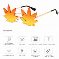 Lunettes de soleil rétro tendance, sans monture, en forme de feuille d'érable, en métal, pour femmes, lunettes de soleil décoratives pour fêtes, lunettes de soleil uniques pour hommes
