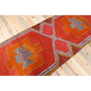 Tapis turc 3,37 x 12,3 pieds, tapis Herki vintage, tapis géométrique orange en laine - Product Image 2