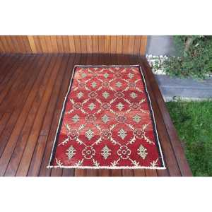 พรมวินเทจ, พรมตกแต่งขนาด 3.2x5.1 ฟุต พรมตุรกี, พรมลายพรางสีแดงทำจากขนสัตว์ - Product Image 1