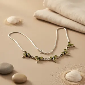 925 Silver <b>Necklace</b> Freshwater Pearl <b>Peridot</b> Women's Geometric Rhodium-Plated Rose Gold Jewelry Orthodox Main Material Platinum - Product Image 2