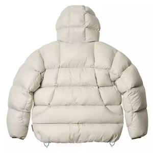 Chaqueta de Plumón Informal Personalizada de Último Diseño a la Venta, Chaqueta de Hombre con Capucha, Bordado con Patrón de Puntos, Invierno, Exterior de PU, Cierre de Cremallera - Product Image 4