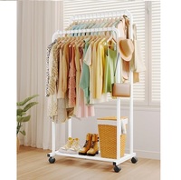 Étagère à vêtements pliable à double niveau sur roulettes avec cadre métallique moyen, installation au sol pour supermarché et maison