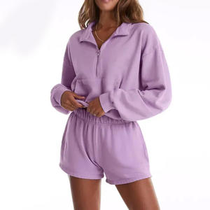 เสื้อฮู้ดออกกำลังกายผู้หญิงทรงโอเวอร์ไซส์ พร้อมเชือกปรับได้ แบบซิปครึ่งตัว สั่งทำได้ - Product Image 1