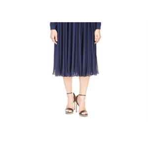 Abito Michael Kors in chiffon plissettato blu, lunghezza midi, con vita impero e silhouette a trapezio - Product Image 3