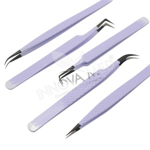 Lot de 4 pinces à cils en acier inoxydable de beauté écologique, vente en gros de pointes en fibre pince à épiler extension de cils de beauté - Product Image 3