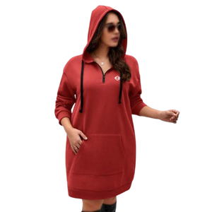 Sudadera con Capucha de Media Cremallera para Mujer, Estilo Holgado, Largo hasta la Mitad del Muslo, con Bolsillo Delantero, Sudadera con Capucha Informal Larga, Fabricación Personalizada OEM - Product Image 1