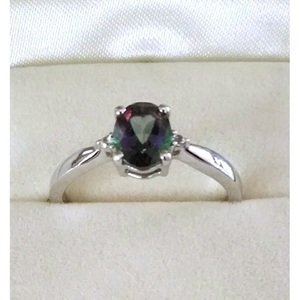 Shah Gems Women's Natural Mystic <b>Quartz</b> <b>Ring</b> in 925 Sterling Silver Emerald & Oval Cut Garnet Ruby Rhodium Plating Everyday Wear - Product Image 1