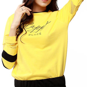 T-shirt écologique imprimé personnalisé pour femmes Col rond Manches contrastées Ourlets Broderie Bouton Décorations Dernières compressées - Product Image 1