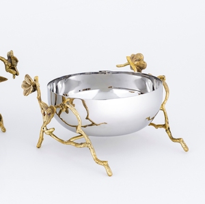 งานหัตถกรรมโลหะดีไซน์ทันสมัยชามสลัดผลไม้ลายดอกไม้ทำจากสเตนเลสสตีลและทองเหลืองทรงค้อนน็อตชามอินเดีย - Product Image 3
