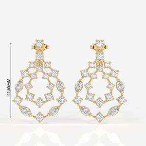 Golden Vine 14k Rose Gold <b>Earrings</b> Lab Grown Drop Geometric Heart-shaped Design Emerald Pearl Diamond Classic Religious Weddings - Product Image 4