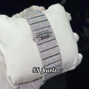 Handset VVS Small Diamond <b>Mens</b> Stainless Steel Wrist <b>Watch</b> Roman Letter Automatic Mechanical Movement Hip Hop Iced Glass - Product Image 3