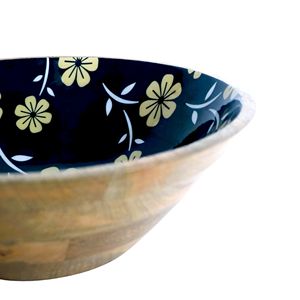 Hand-Curved Wooden Serving <b>Bowl</b> with Elegant <b>Enamel</b> Print Design Sustainable and Stylish for Parties for Salad or Fruits - Product Image 6