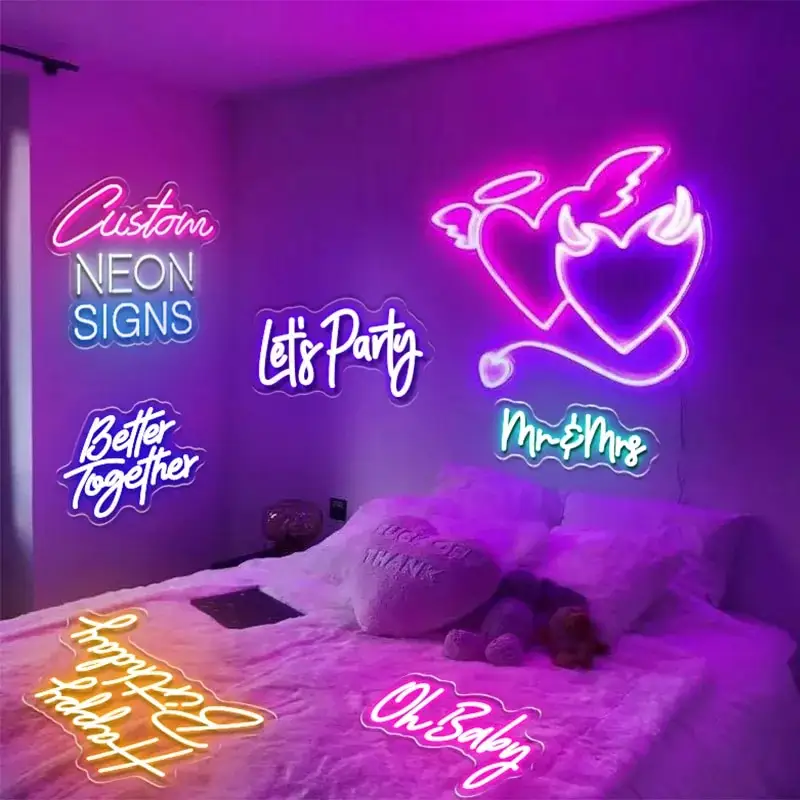 Luz LED para logotipo de feliz aniversário, letreiro de néon personalizado para casamento, decoração de casa e festa no quarto