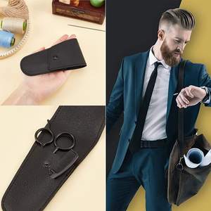 Pochette en cuir pour ciseaux de barbier et peigne | Peigne à ciseaux de Salon de coiffeur professionnel 2 poches étui de haute qualité fermeture à pression - Product Image 4