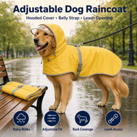 Imperméable réglable pour chien avec capuche et ouverture pour laisse, idéal pour les promenades par temps humide, garde les chiens plus secs sur les rues de la ville par temps de pluie.