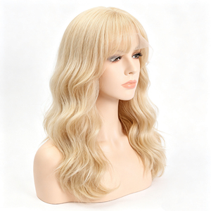 Perruque Lace Front Blonde en Fibre Synthétique Résistante à la Chaleur, Longue et Ondulée, avec Frange, pour Usage Quotidien et Soirées - Product Image 3