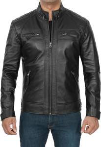 Veste en cuir pour hommes, vêtements d'extérieur de motard légers et décontractés, avec fermeture éclair, style noir, unisexe, vente en gros - Product Image 6