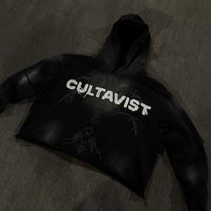 Sweat à capuche d'hiver en éponge française vintage épais surdimensionné 100% coton pour hommes Design Graffiti personnalisé Brodé en détresse - Product Image 1